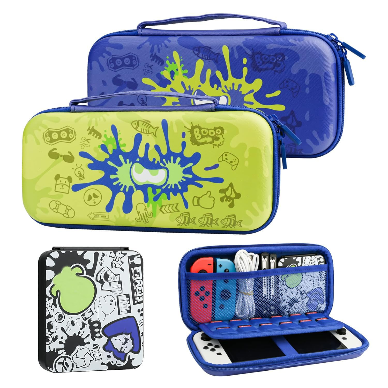 GLDRAM Carrying Case Bundle for Nintendo Switch / OLED  Theme for Splatoon 3 Travel Case for Switch  Portable Accessories Kit with Game Card Holder  Thumb Grip Caps