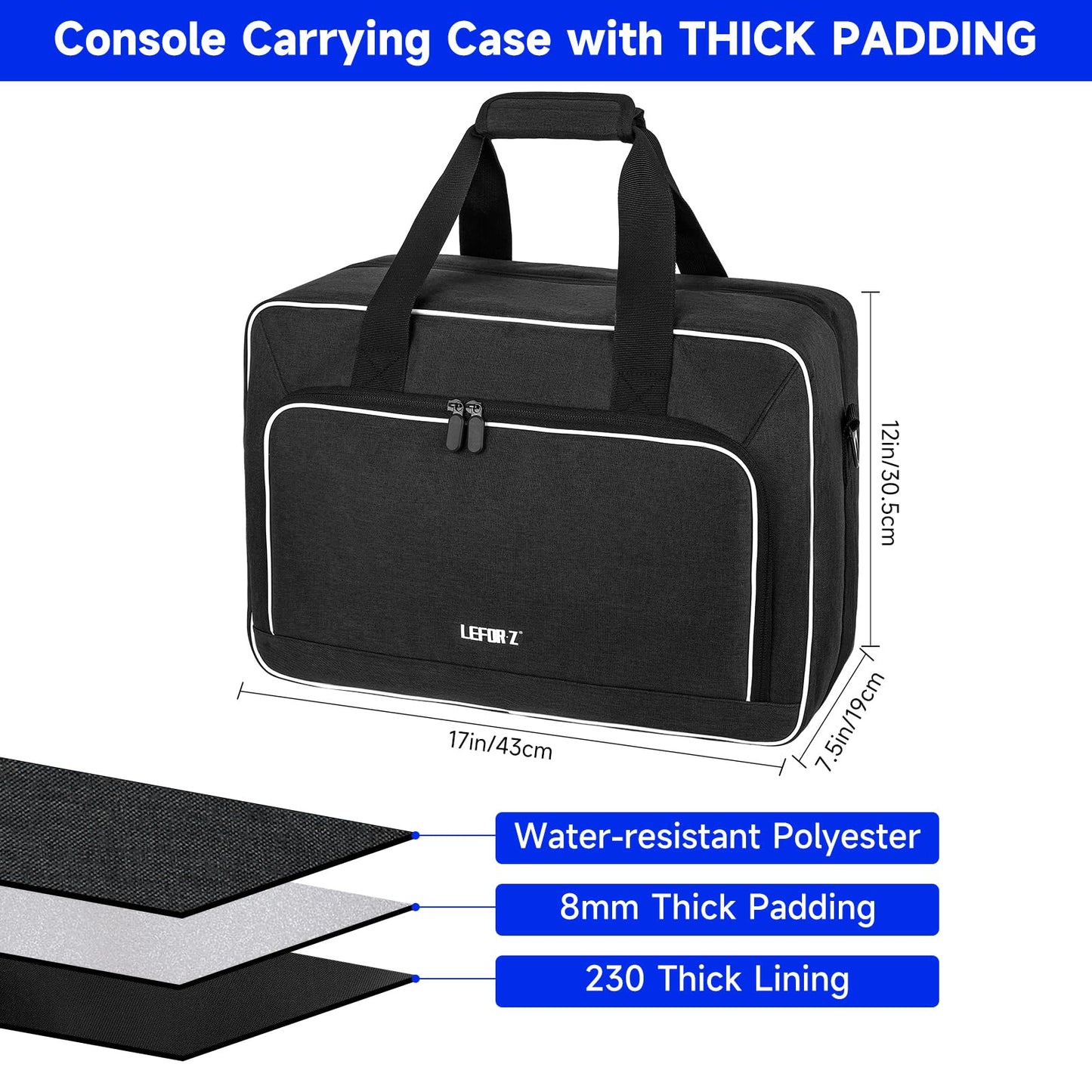 LEFOR·Z PS5 Carrying Case - 17 Pockets Travel Storage Bag, Black, 16.93"x7.48"x12.01", Thick Padding for PS5/PS4