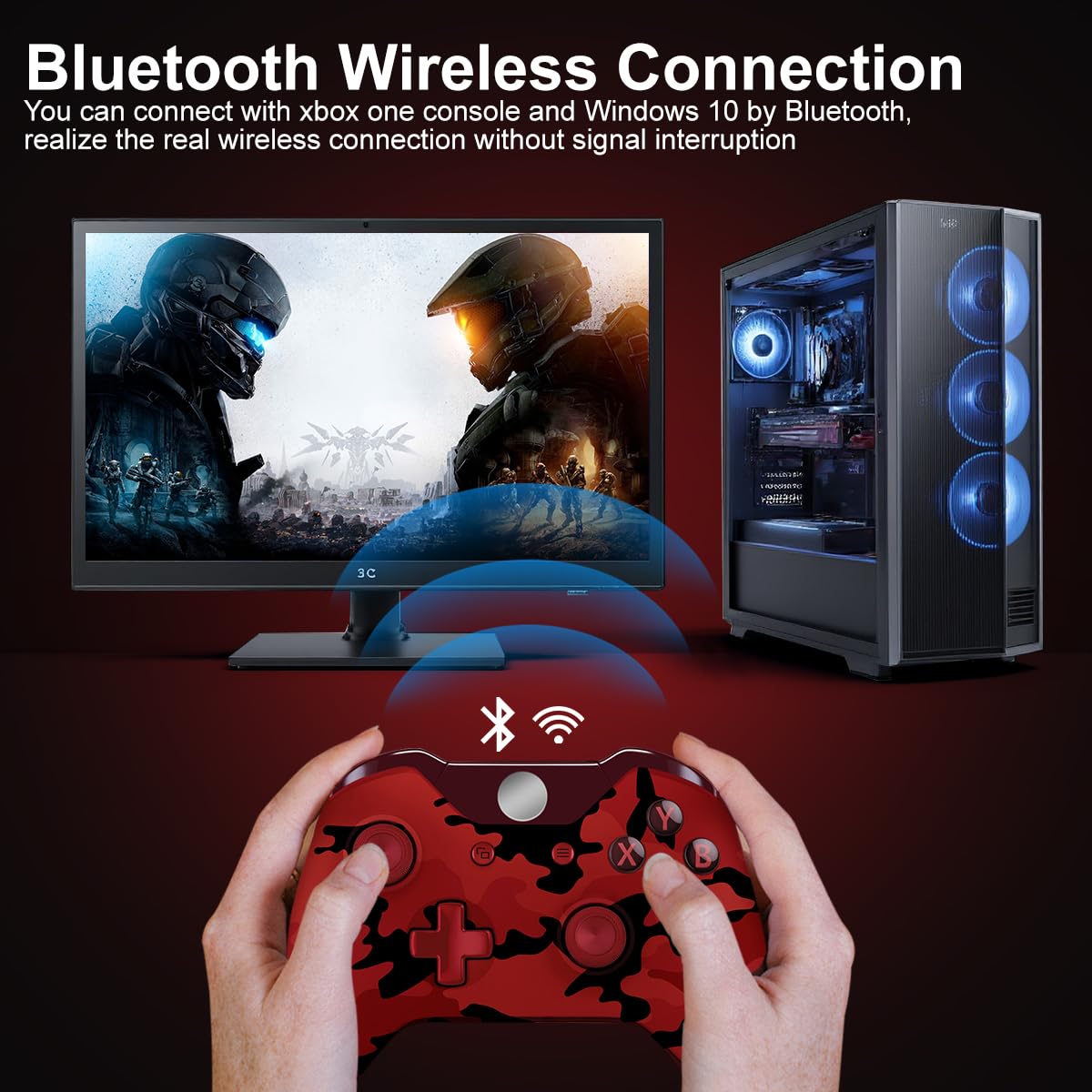 ADHJIE Wireless Xbox One Controller, Bluetooth, Dual Vibration, Camo Red