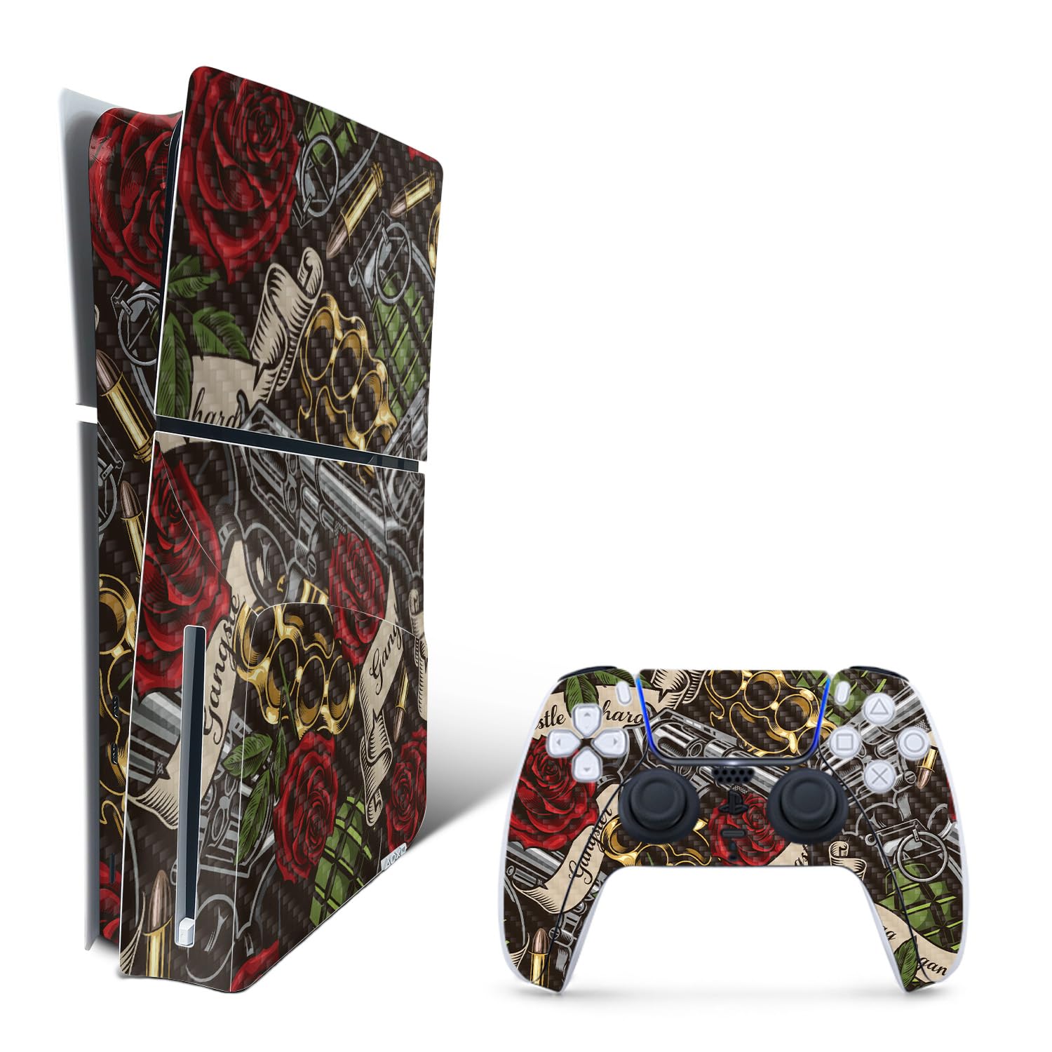 MightySkins Carbon Fiber Skin for PS5 Playstation 5 Slim Disc Edition Bundle - Gangster Life Protective  Durable Textured Carbon Fiber Finish Easy to Apply Made in The USA