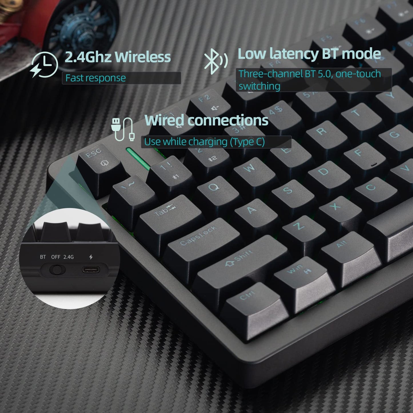IROK FE75Pro Wireless RGB Mechanical Keyboard - 81 Keys, Hot Swappable, Customizable Backlit, USB-C/Bluetooth, Black