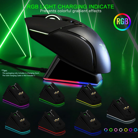 ODIER Mouse Charging Dock for Razer Viper Ultimate, Naga Pro, DeathAdder V2 Pro - RGB Lights, Magnetic Charging, Model GAME-YX-599