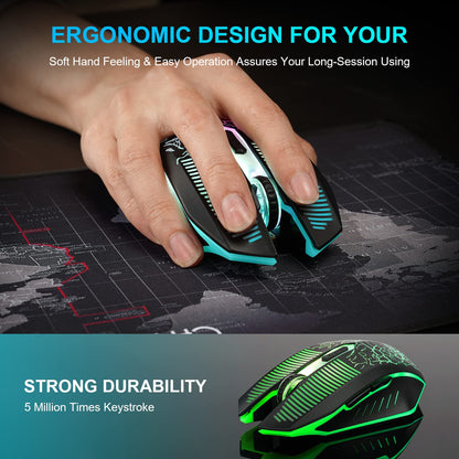 CHONCHOW Wireless Gaming Mouse 3600 DPI Rechargeable LED Backlit USB Receiver - Black, Model US-WG43, Compatible with PC, Mac, PS4, Xbox