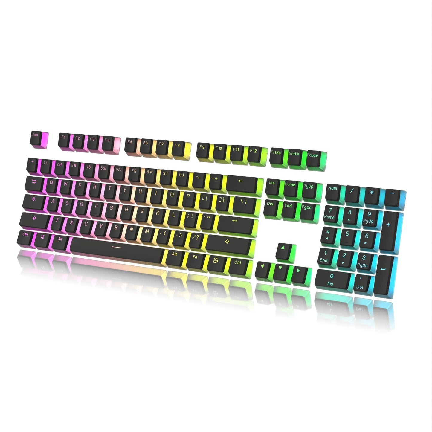 HK Gaming Pudding Keycaps Set - 108 Keys Doubleshot PBT, ANSI US Layout, Black, Compatible with Cherry MX, Gateron, Kailh, Outemu