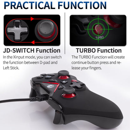 IFYOO V-one Wired USB Gaming Controller for PC, Steam, Android & PS3 - Red, Model IFYOO-V108
