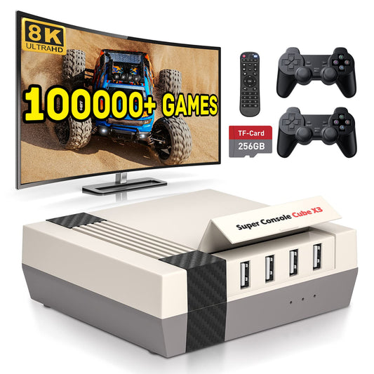 Kinhank Retro Game Console with 100000+Games Super Console CUBE X3 Video Game Console with EmuElec 4.5/Android 9/CoreE 8K Output 2.4+5G BT 4.0 Emulator Console Compatible with Most Emulators Best Gift