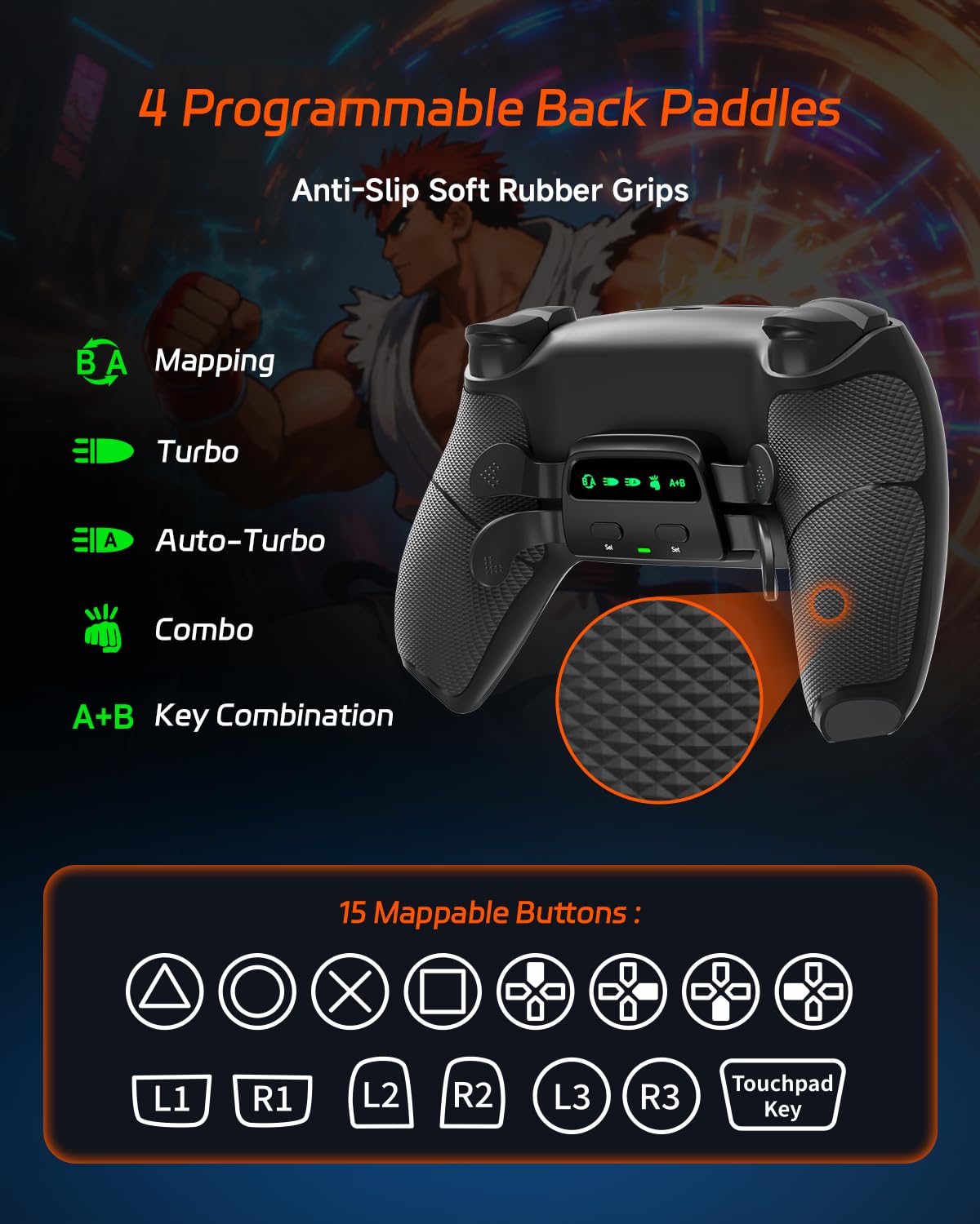CHARM FOCUS PS5 Controller - Modified with 4 Remappable Paddles, Anti-Drift Joysticks, 2100mAh Battery, Ergonomic Grips, Black