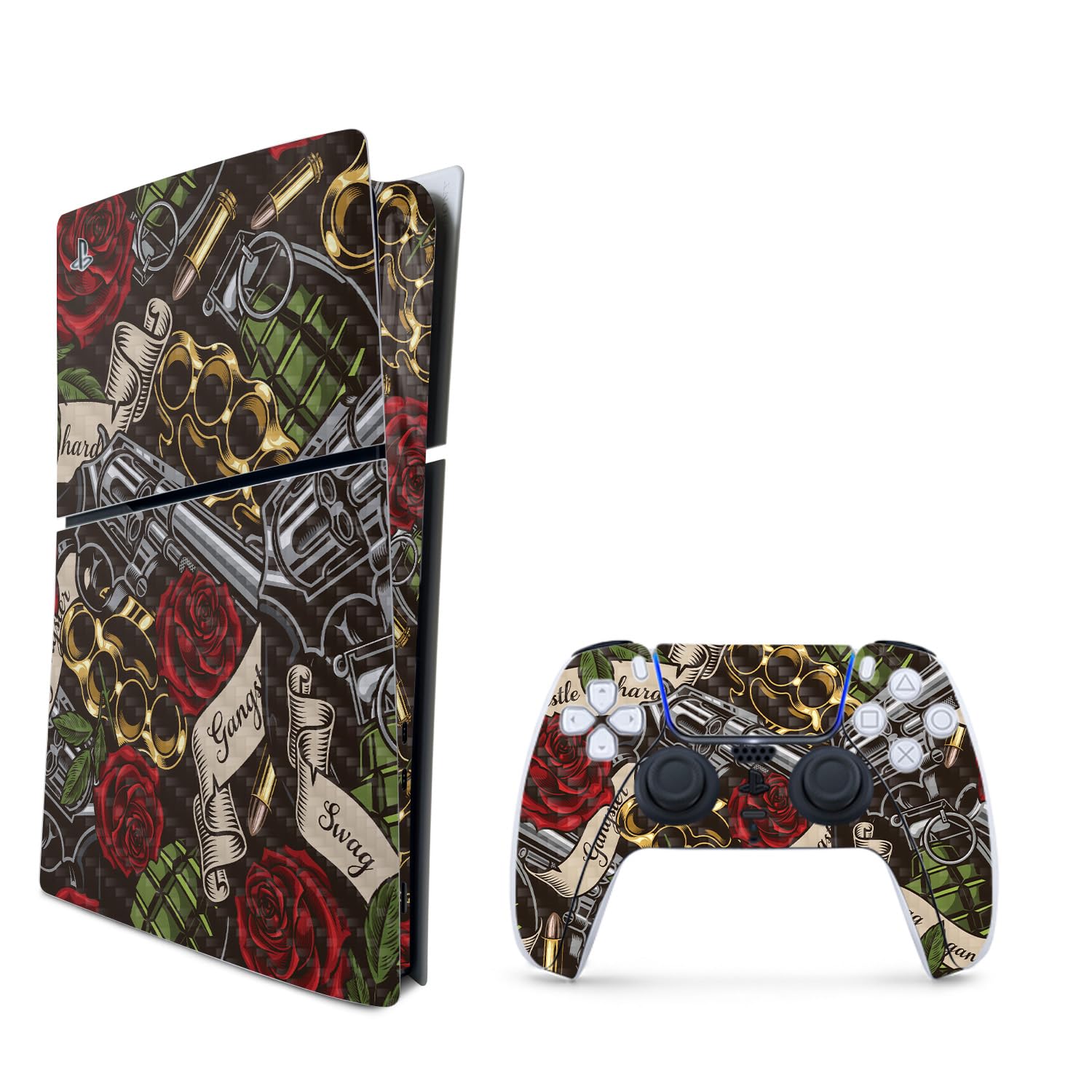 MightySkins Carbon Fiber Skin for PS5 Playstation 5 Slim Digital Edition Bundle - Gangster Life Protective  Durable Textured Carbon Fiber Finish Easy to Apply Made in The USA
