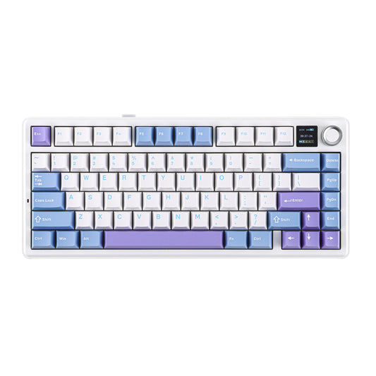 Ematerial nameAKER X Aula F75 MAX Wireless Mechanical Keyboard with TFT Screen and Knob  Gasket Gaming Keyboard in 75% Layout  Hot Swappable  RGB Backlight  for PC/Mac/Linux (Blue&White&Purple)