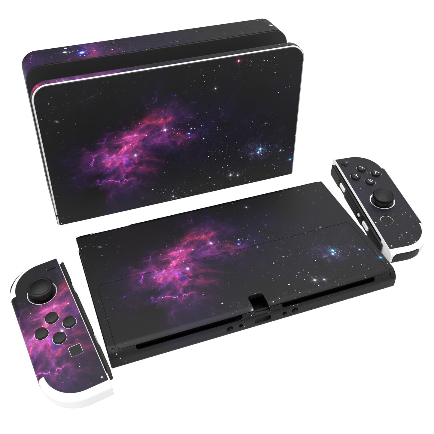 PlayVital Full Set Protective Stickers for Nintendo Switch OLED Model  Customized Vinyl Decal Skins for Switch OLED Console & Joycon & Dock & Grip - Purple Nebula