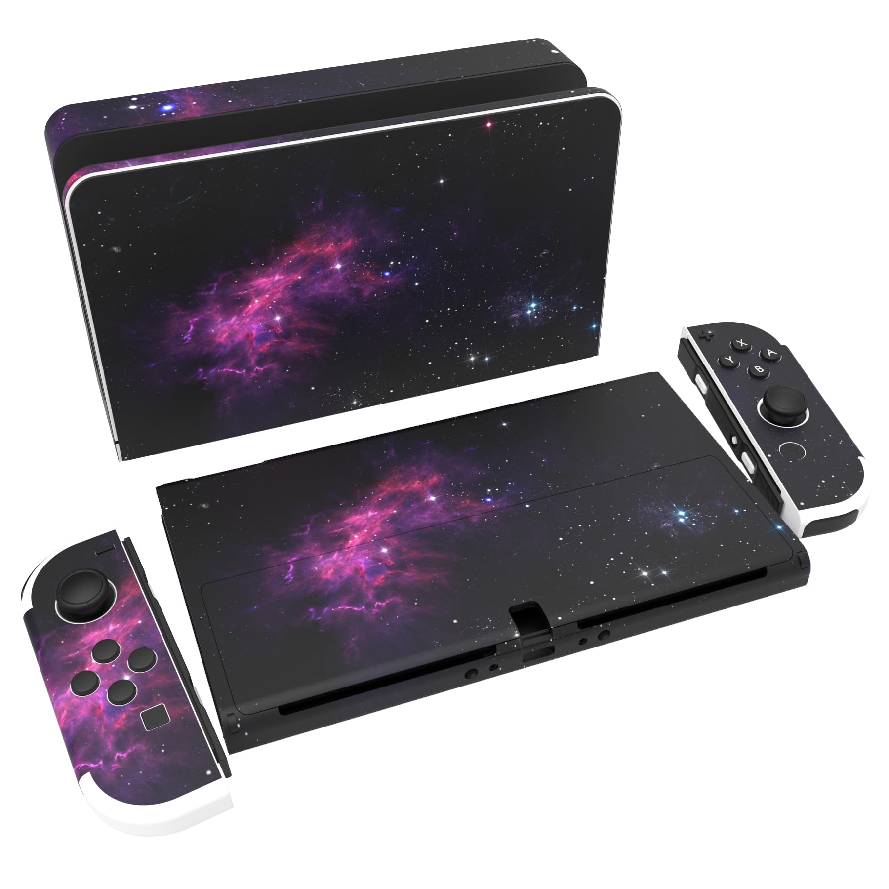 PlayVital Full Set Protective Stickers for Nintendo Switch OLED Model  Customized Vinyl Decal Skins for Switch OLED Console & Joycon & Dock & Grip - Purple Nebula