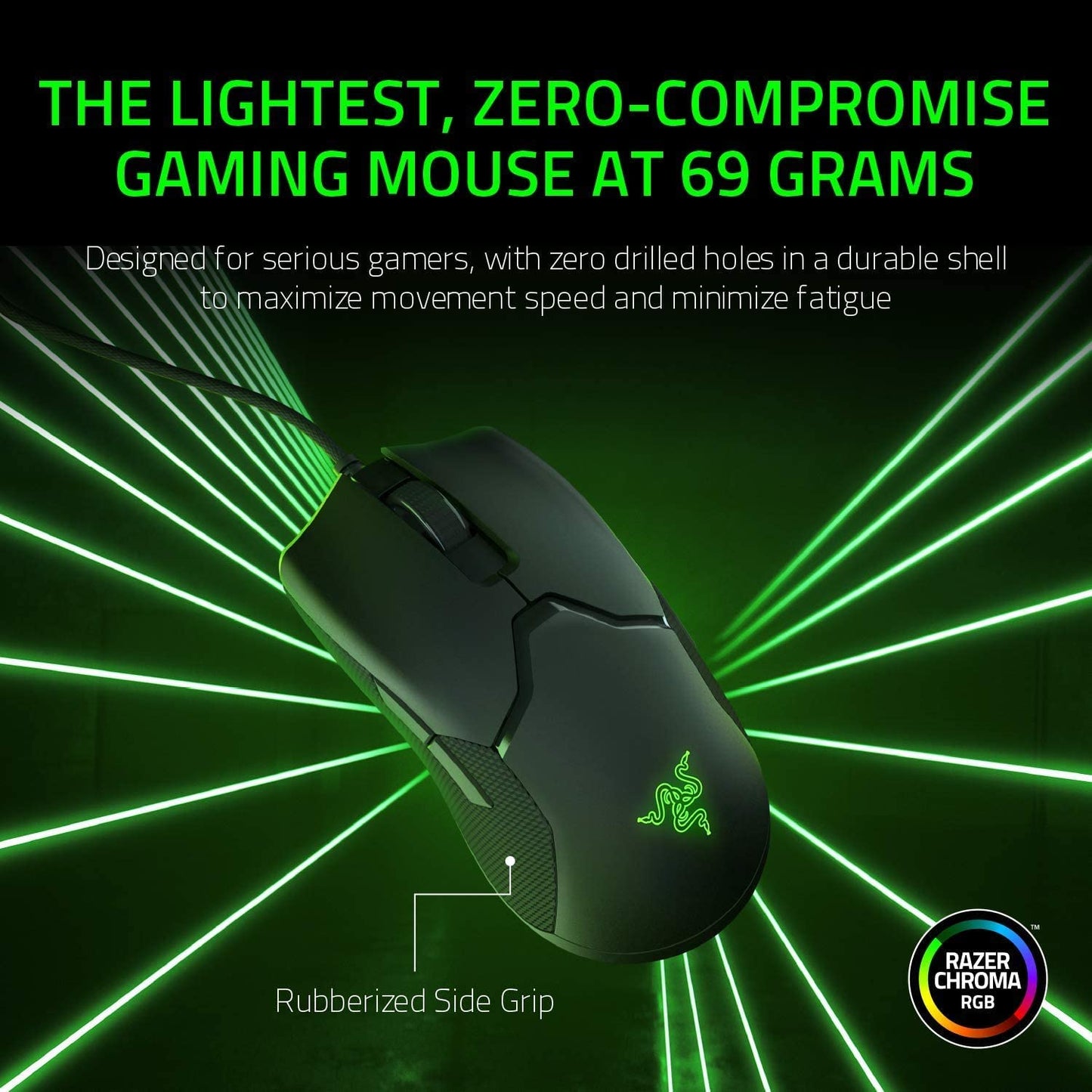 Razer Viper Ultralight Wired Gaming Mouse 16000 DPI - Black, Ambidextrous Design, Model RZ01-02550100-R3M1