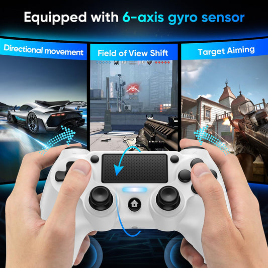 Matbip Wireless Controller for PS4 - Dual Vibration, Turbo, Type-C Port, 2 Pack (Black and White)