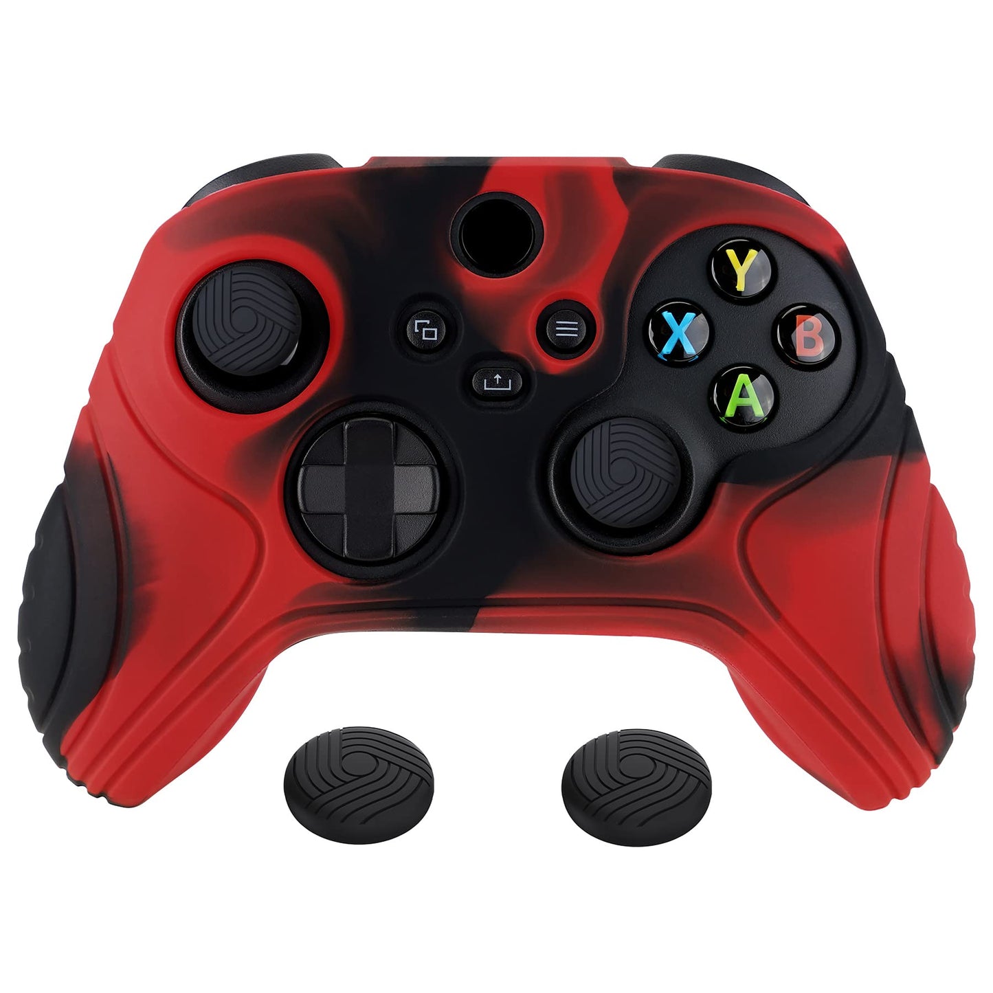 eXtremeRate PlayVital Samurai Edition Anti-Slip Controller Grip Silicone Skin for Xbox Core Controller  Ergonomic Protective Case Cover for Xbox Series S/X w/Thumb Grips - Red & Black
