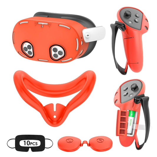 Tyasoleil VR Silicone Case for Meta Quest 3S  Design Upgraded Accessories for Oculus Quest 3S/3S Xbox Edition  Face Cover  Controller Grips  Shell Cover  Lens Cover  Disposable Eye Cove (Orange)