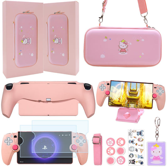 GUTIAL Accessories kit for Ps Portal - Cute Girly Kawaii PS5 Portal Accessories Bundle for Girls with Carry Case Protective Cover Screen Protector for Playstation Portal Remote Player - Pink