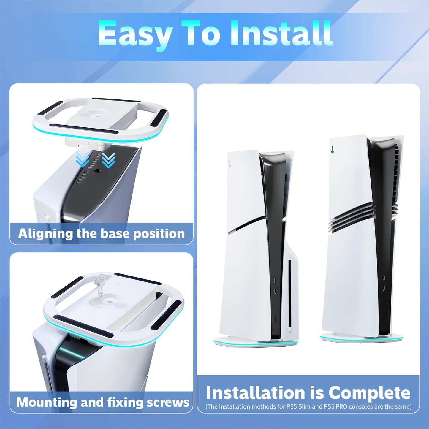 HONCAM PS5 Vertical Stand with 7 RGB Lights, White Holder for PS5/PS5 Slim/PlayStation Pro