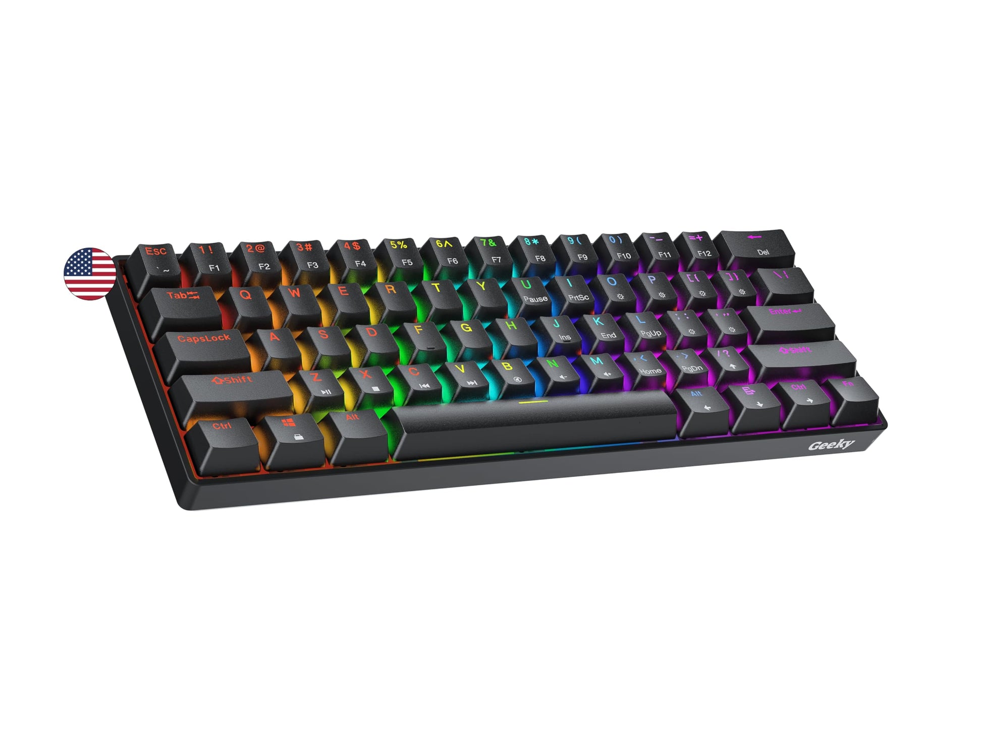 Geeky GK61 SE 60% | Mechanical Gaming Keyboard | 61 Keys Multi Color RGB LED Backlit for PC/Mac Gamer | ANSI US American Layout (Black  Mechanical Red)