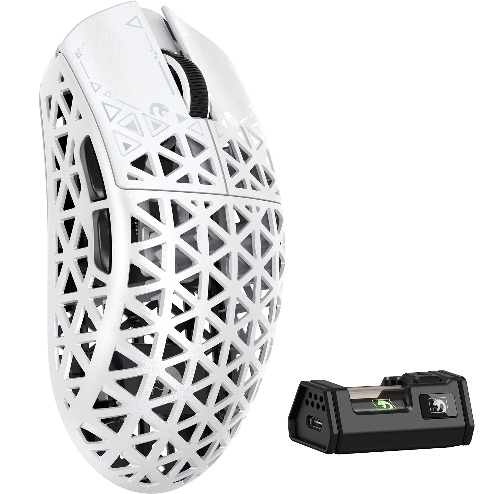 MAMBASNAKE M5 Ultra Carbon Fiber 8KHz Wireless Gaming Mouse PAW3950 Sensor 42K DPI 39g Lightweight Tri-Mode 2.4GHz/BT/Wired Computer Mice Web Driver Support for Win/Mac/FPS/MOBA/Esports-White (A)