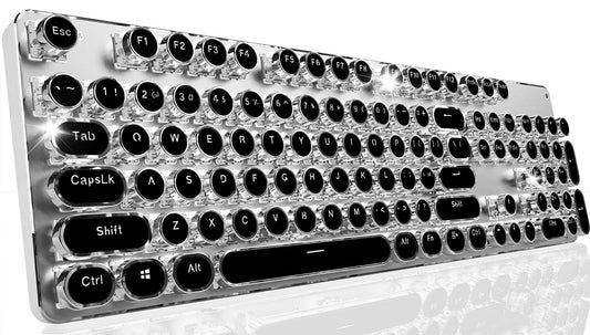 EWEADN TK950 Typewriter Keyboard Wireless Mechanical Keyboard  104 Keys Aesthetic Typewriter Keyboards with White Backlit  Anti-Ghosting  Blue Switch Bluetooth/2.4GHz/Wired Cute keyboards-Black