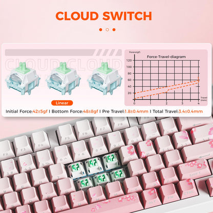 DAREU EK75PRO Wireless Mechanical Keyboard - Sakura Pink, 75% Hot Swap, RGB Backlit, Gasket Structure, Cloud Switch, USB-C, for Win/MAC