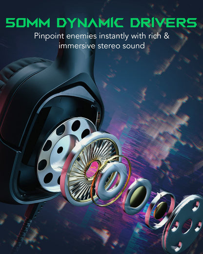 Black Shark Goblin X1 Gaming Headset - PC/PS4/PS5/Xbox/Switch, 50mm Drivers, Noise Isolation, Bendable Mic, Black