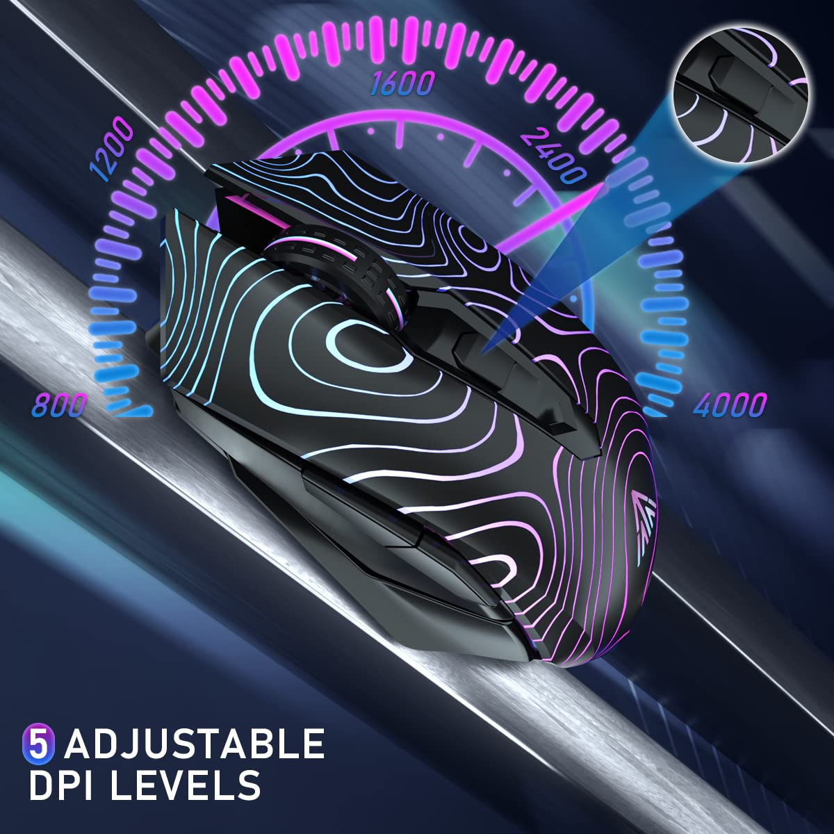 SOLAKAKA SM809 Gaming Mouse - 24000 DPI, 16 Programmable Buttons, RGB, Purple, Model SM10