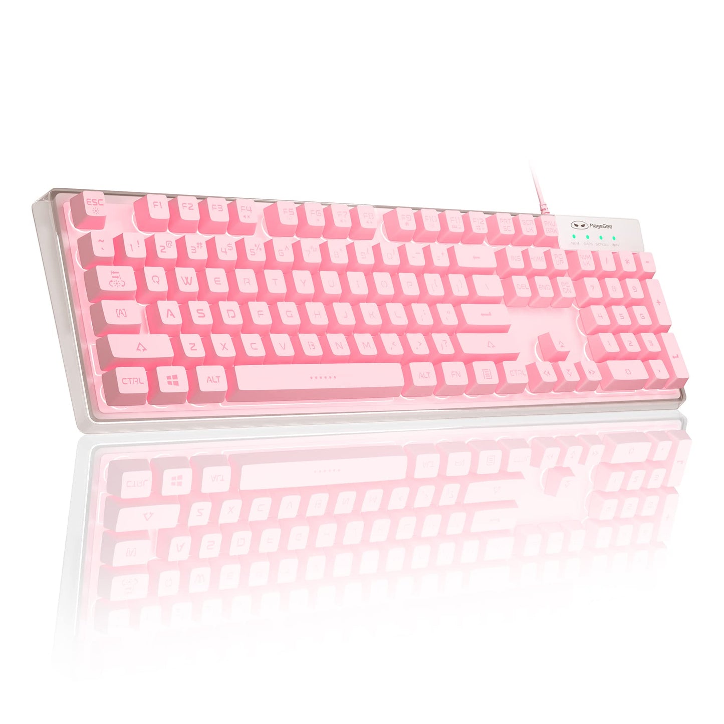 MageGee Gaming Keyboard  7 Solid Colors Backlit Wired Gaming Keyboard with Clear Housing and Double-Shot Keycaps  K1 Waterproof Ergonomic 104 Keys Light Up Keyboard for PC Desktop Laptop  Pink