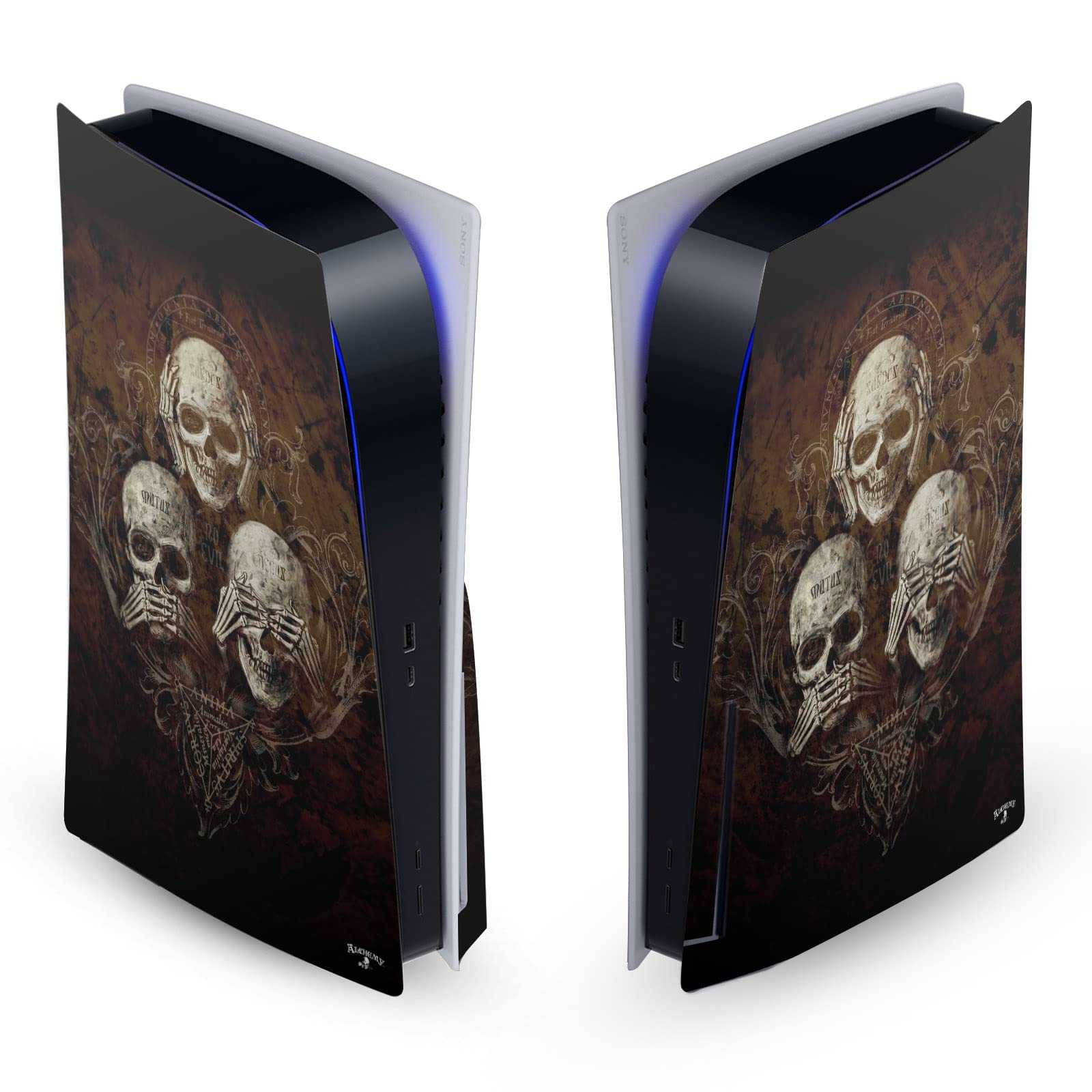 Head Case Designs Officially Licensed Alchemy Gothic No Evil Three Skull Gothic Vinyl Faceplate Sticker Gaming Skin Decal Cover Compatible With Sony PlayStation 5 PS5 Disc Edition Console