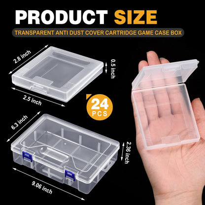 Reallnaive 24 Pcs Transparent Game Case Box - Anti-Dust, Big Storage, 2.5 x 2.8 Inch, Compatible with GBC/GB/GBP, Christmas
