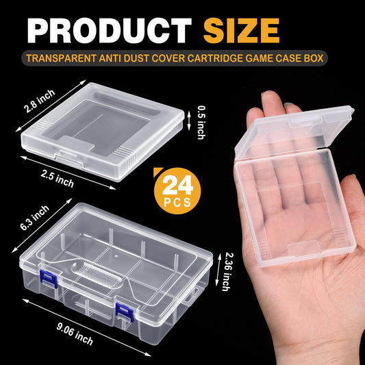 Reallnaive 24 Pcs Transparent Game Case Box - Anti-Dust, Big Storage, 2.5 x 2.8 Inch, Compatible with GBC/GB/GBP, Christmas