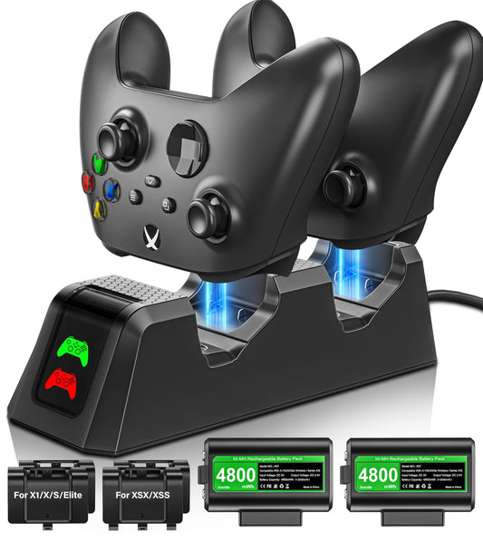Rechargeable-Battery-Pack-for-Xbox-Controller  2x4800mWh Batteries Pack with Charging Station for Xbox One/Xbox Series X|S Xbox One S/Xbox One X/Xbox One Elite Controller Charger Dock Accessories