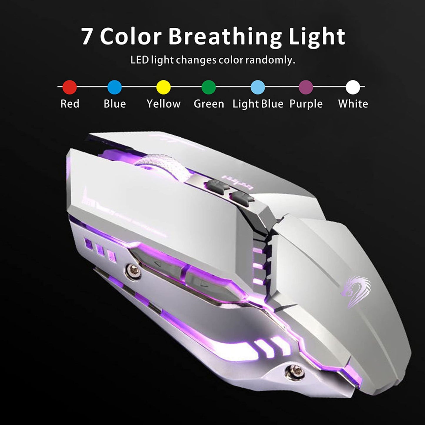 TENMOS T12 Wireless Gaming Mouse, Rechargeable, 2.4G, Silent, 3 Adjustable DPI, Silver