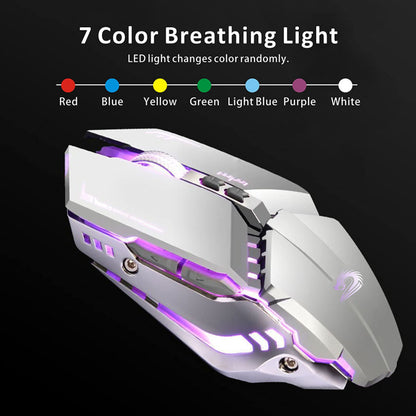 TENMOS T12 Wireless Gaming Mouse, Rechargeable, 2.4G, Silent, 3 Adjustable DPI, Silver