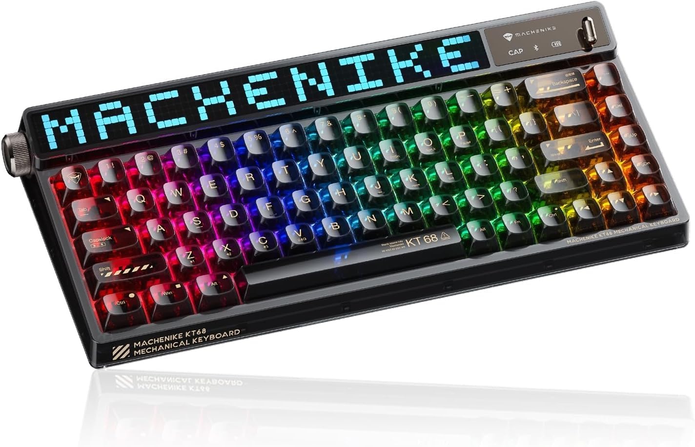 Machenike KT68 Pro 65% RGB Wireless Mechanical Gaming Keyboard, Hot Swappable Brown Switch, Transparent Black, Customizable LED Screen