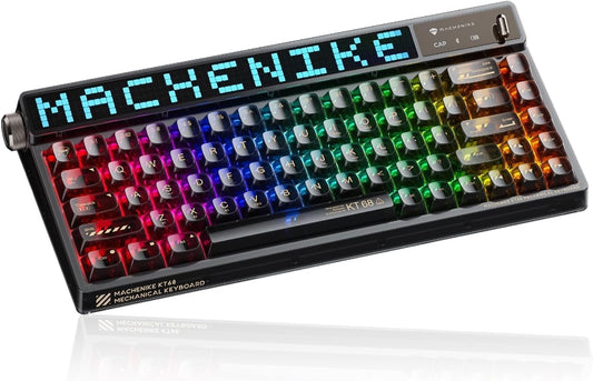 Machenike KT68 Pro 65% RGB Wireless Mechanical Gaming Keyboard, Hot Swappable Brown Switch, Transparent Black, Customizable LED Screen