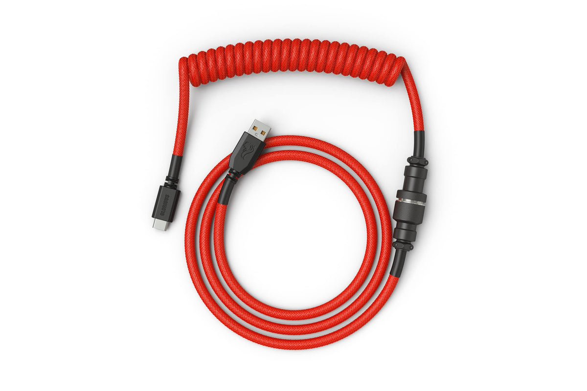Glorious Coiled Keyboard Cable - Coiled USB C Cable Artisan Braided Cables for Mechanical Gaming Keyboard Coiled Cable - Custom Keyboard Cable (Red)