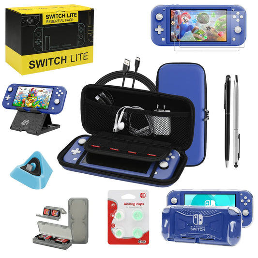 Switch Lite Accessories Bundle  Kit with Carrying Case TPU Case Cover with Screen Protector Charging Dock Playstand  Game Card Case  USB Cable  Stylus Thumb Grip Caps for Nintendo Switch Lite (Blue)