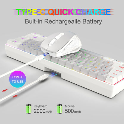 Snpurdiri 2.4G Wireless Gaming Keyboard & Mouse Combo, RGB Backlit, Small Size, White Grey Color