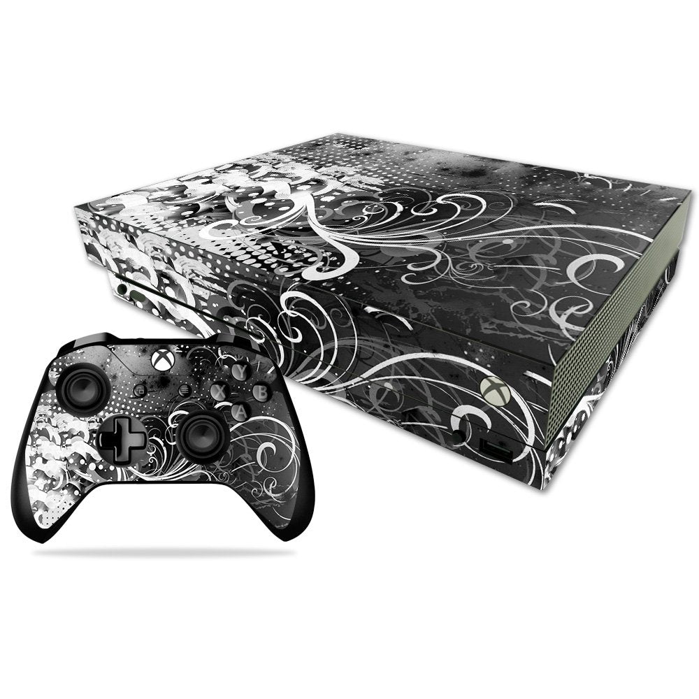 MIGHTY SKINS Xbox One X Skin - Black Flourish Vinyl Decal Wrap | Durable, Protective, Easy to Apply | Model: MIXBONXCMB-Black Flourish
