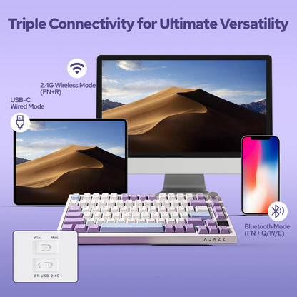 EPOMAKER Ajazz AK820 Pro 75% Wireless Mechanical Keyboard, TFT Smart Display, Gasket-Mounted, Bluetooth/USB-C, Purple, Flying Fish Switch