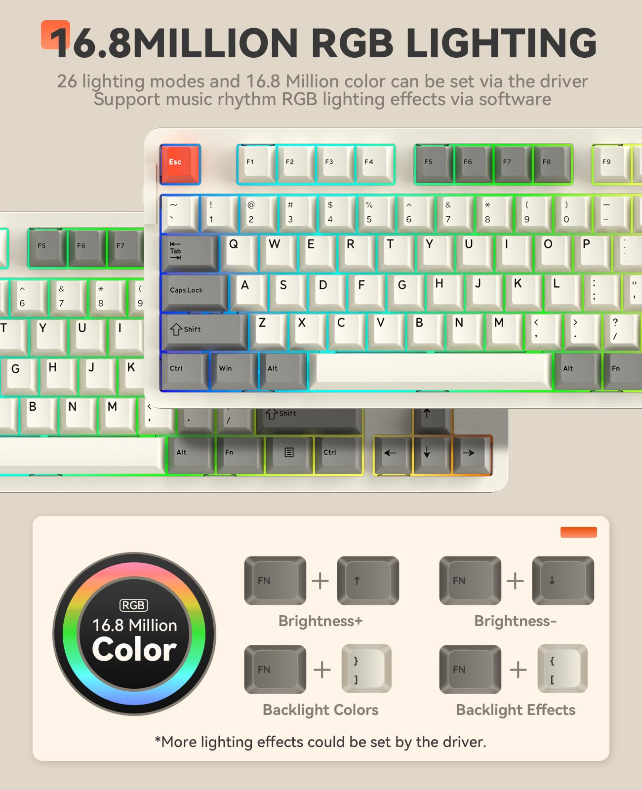 DAREU EK87PRO Wireless Mechanical Gaming Keyboard, TKL RGB, Hot-Swappable, Retro Beige, HIFI Dream Switch, Model EK87 PRO-BG-D