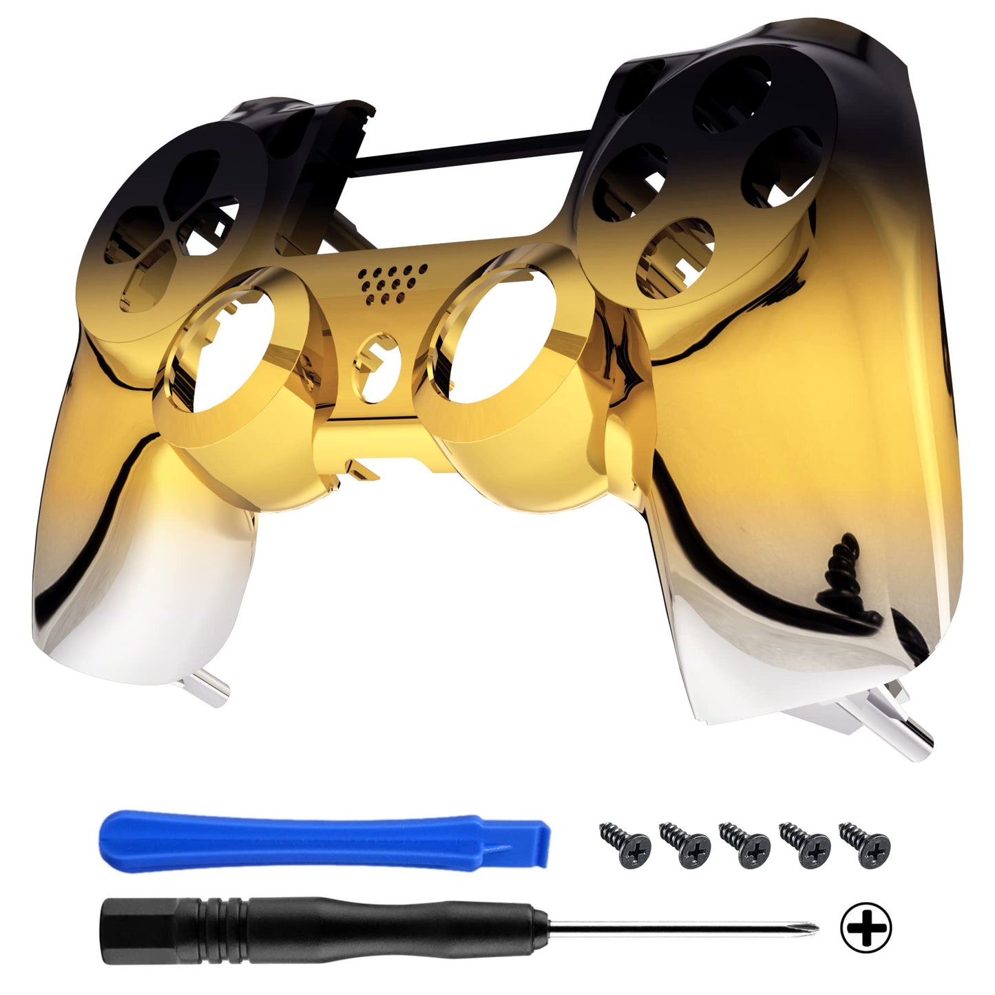 eXtremeRate Chrome Gold Edition Custom Front Housing Shell Faceplate Compatible with ps4 Pro Slim Controller CUH-ZCT2 JDM-040 JDM-050 JDM-055 - Controller NOT Included