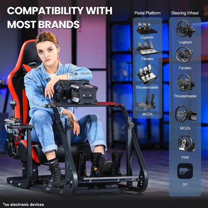 Marada Racing Simulator Cockpit Frame MAUS037 - Adjustable Red Seat for Logitech G29/G920/G923 - Gear Shifter Mount Included