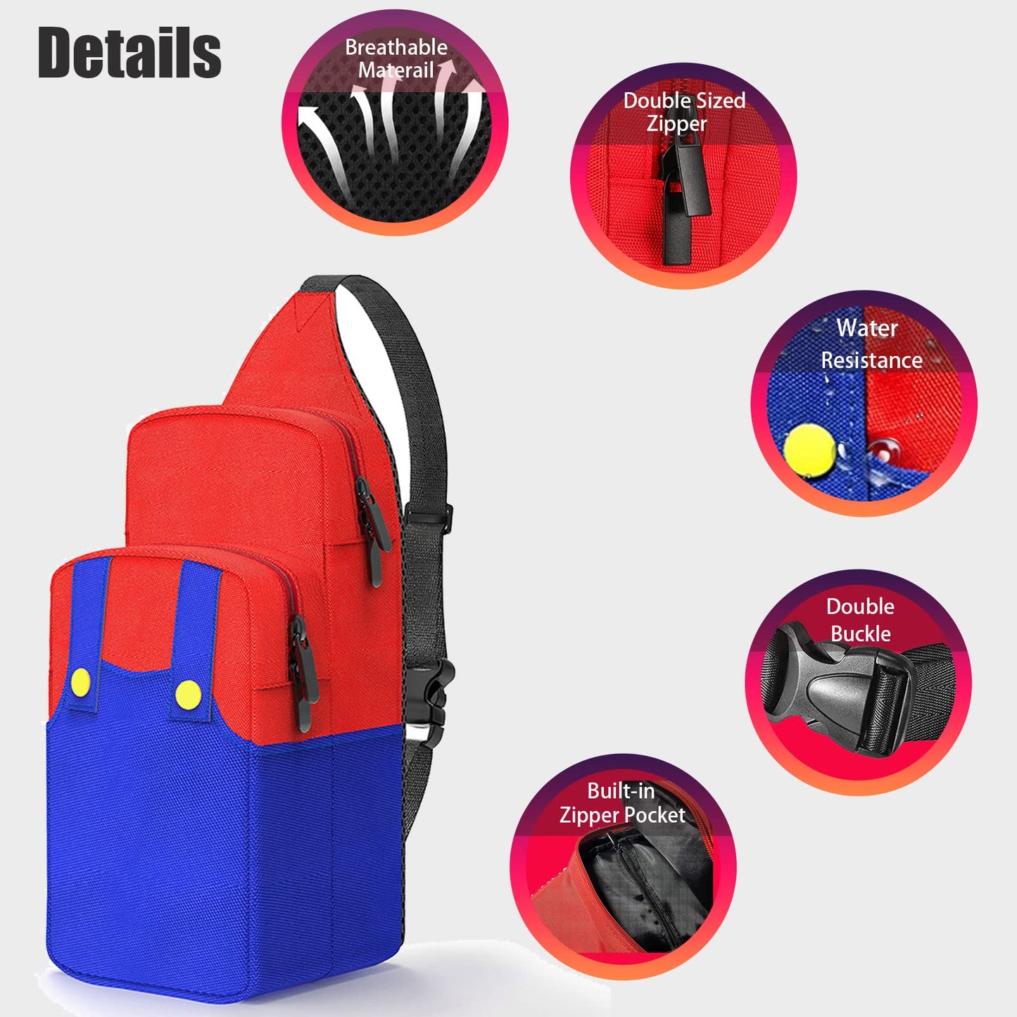 Vadaxx Cute Travel Bag for Nintendo Switch/Lite/OLED/Steam Deck, Waterproof Sling Backpack, Red, Model VM-1