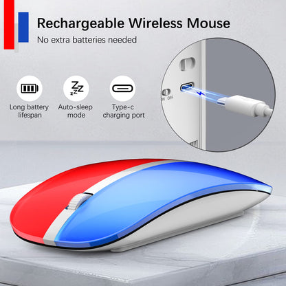 J JOYACCESS Magic Wireless Mouse - 2.4G Slim Rechargeable, Silent, 5-Speed DPI, Portable USB, Red & Blue