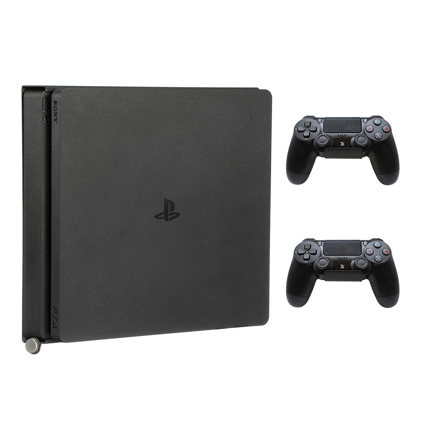 HumanCentric PS4 Slim Wall Mount with 2 Controller Holders - Black, Alloy Steel, Patent Pending