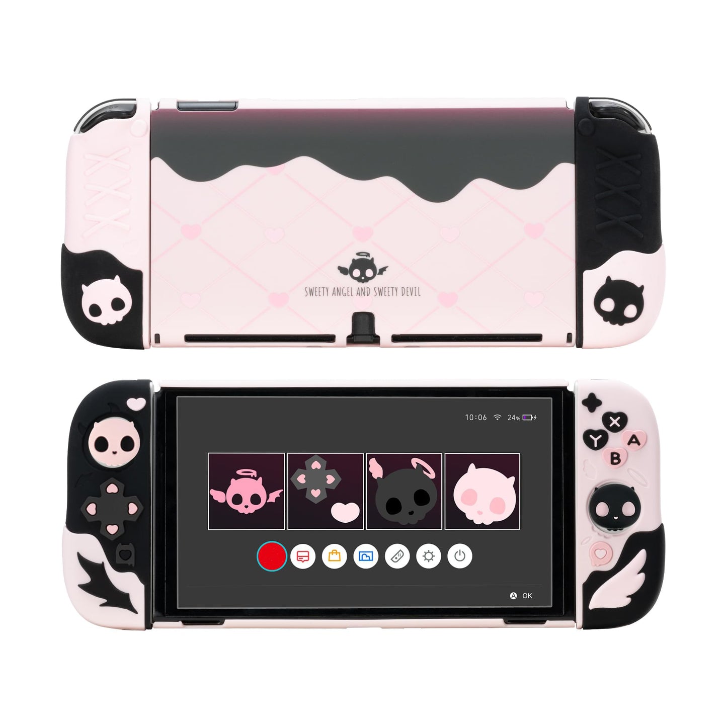 GeekShare Protective Case for Switch OLED Model Anti-Scratch Slim Cover Case Compatible with Switch OLED Separable Soft Silicone Shell with 2 Thumb Grip Caps- Sweetheart Skull