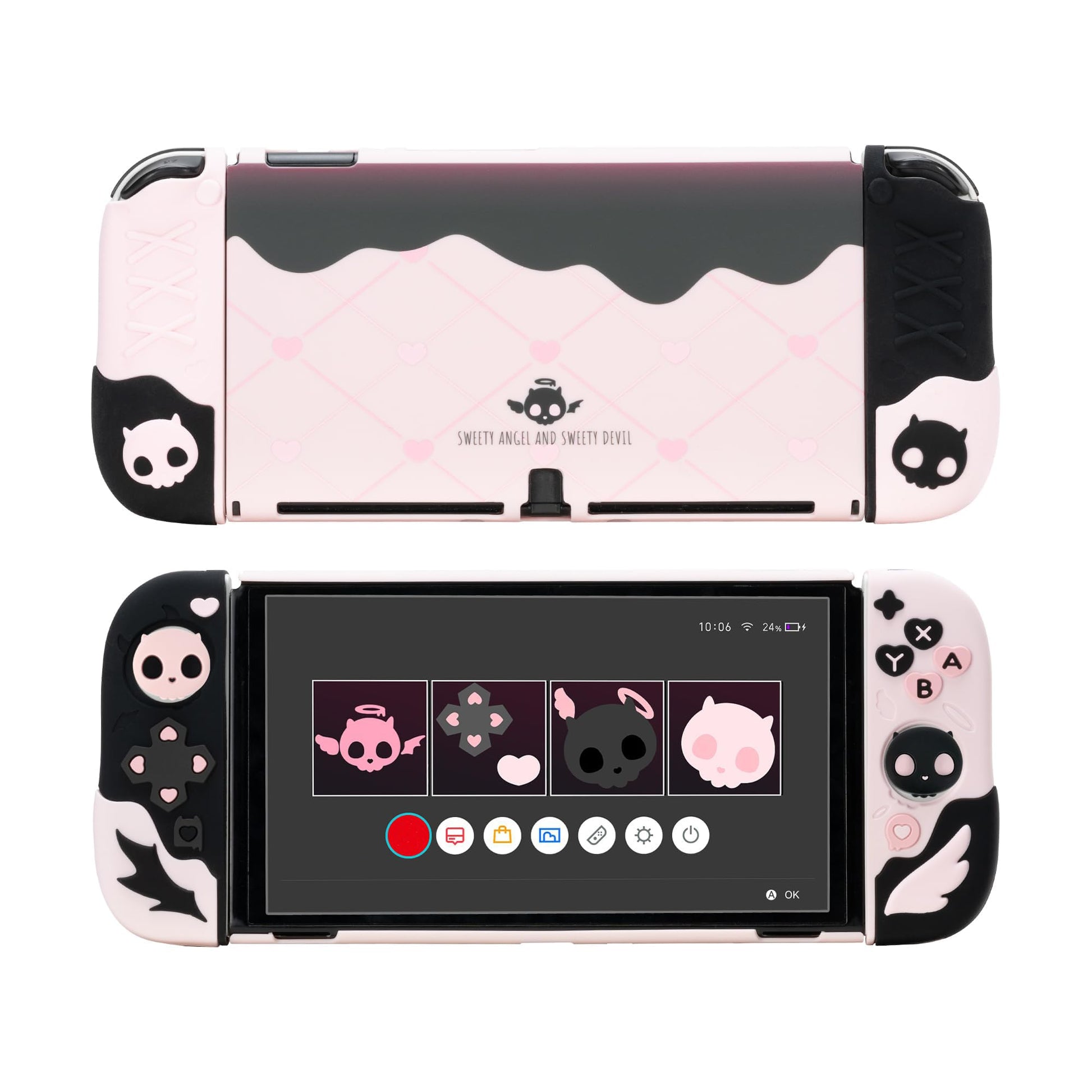 GeekShare Protective Case for Switch OLED Model Anti-Scratch Slim Cover Case Compatible with Switch OLED Separable Soft Silicone Shell with 2 Thumb Grip Caps- Sweetheart Skull