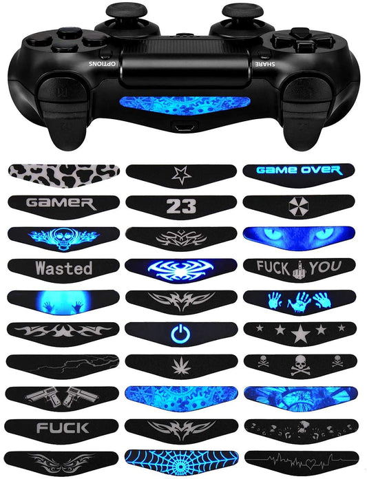 eXtremeRate 30 Pcs/Set Color Artwork Pattern Signs Led Lightbar Cover Light Bar Decals Stickers Flim for ps4 for ps4 Slim for PS